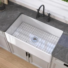 Farmhouse Sink 33 Inch Fireclay White Kitchen Sink Apron Front Farm House Lar...