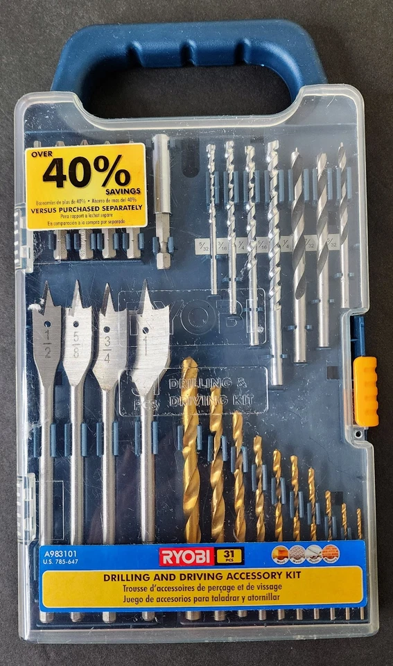 Kit de acessórios de perfuração e direção Ryobi 31 peças brocas de pá de alvenaria de titânio - Imagem 4 de 4