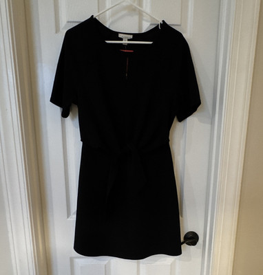 Allison Joy Black Solid Jersey Round Neck Belted Tie Waist Romper, Women M