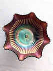 Antique Signed Northwood Carnival Glass Amethyst Stippled Rays Ruffled Bowl  EX.