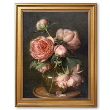 Vintage Gold Frame Floral Wall Art Classical Pink Peony Still Life Poster Ret...