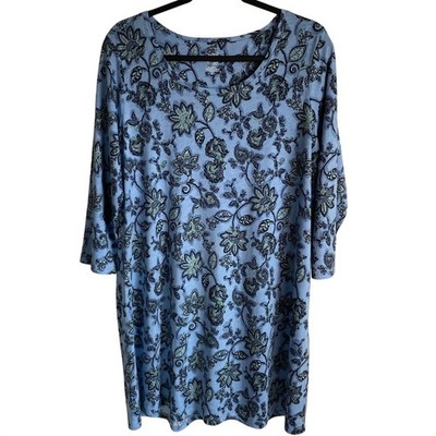 J. Jill Pure Jill Ballet Sleeve Tunic Top Sz LT Blue Floral Casual Lagenlook