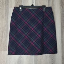 Talbots Womens 12P Skirt Wool Purple Green Plaid Lined A Line Preppy Casual