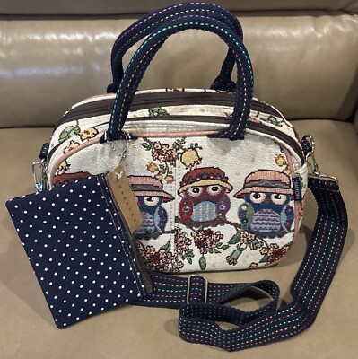 New Tapestry Owls Purse & Coin Purse Bag Handles Zipper Crossbody Charkorn CUTE