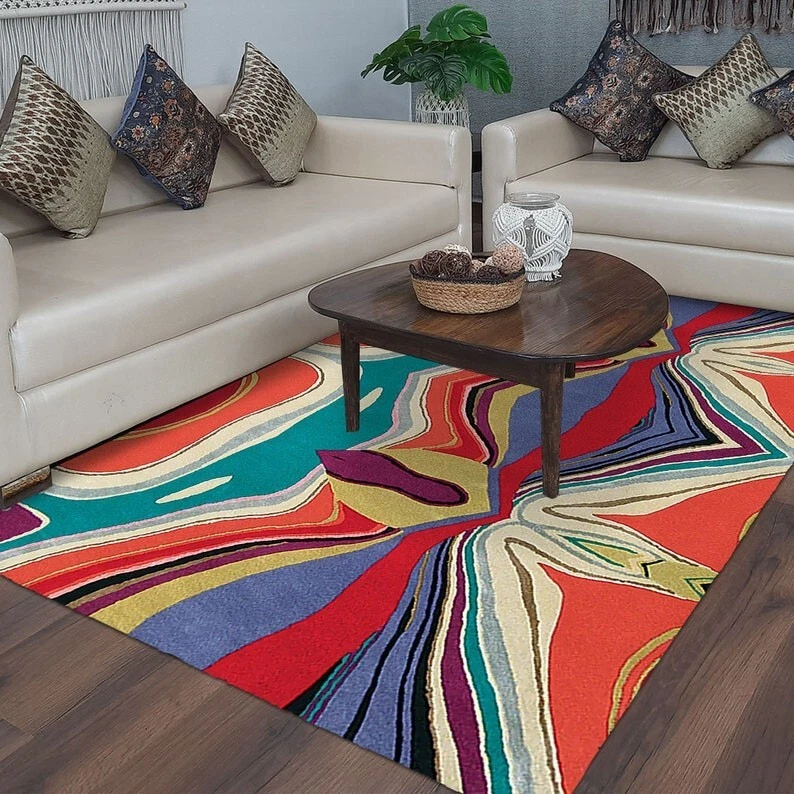Multicolor Abstract with Irregular Design Hand Tufted Rug Bedroom Living Room - Image 4 of 4