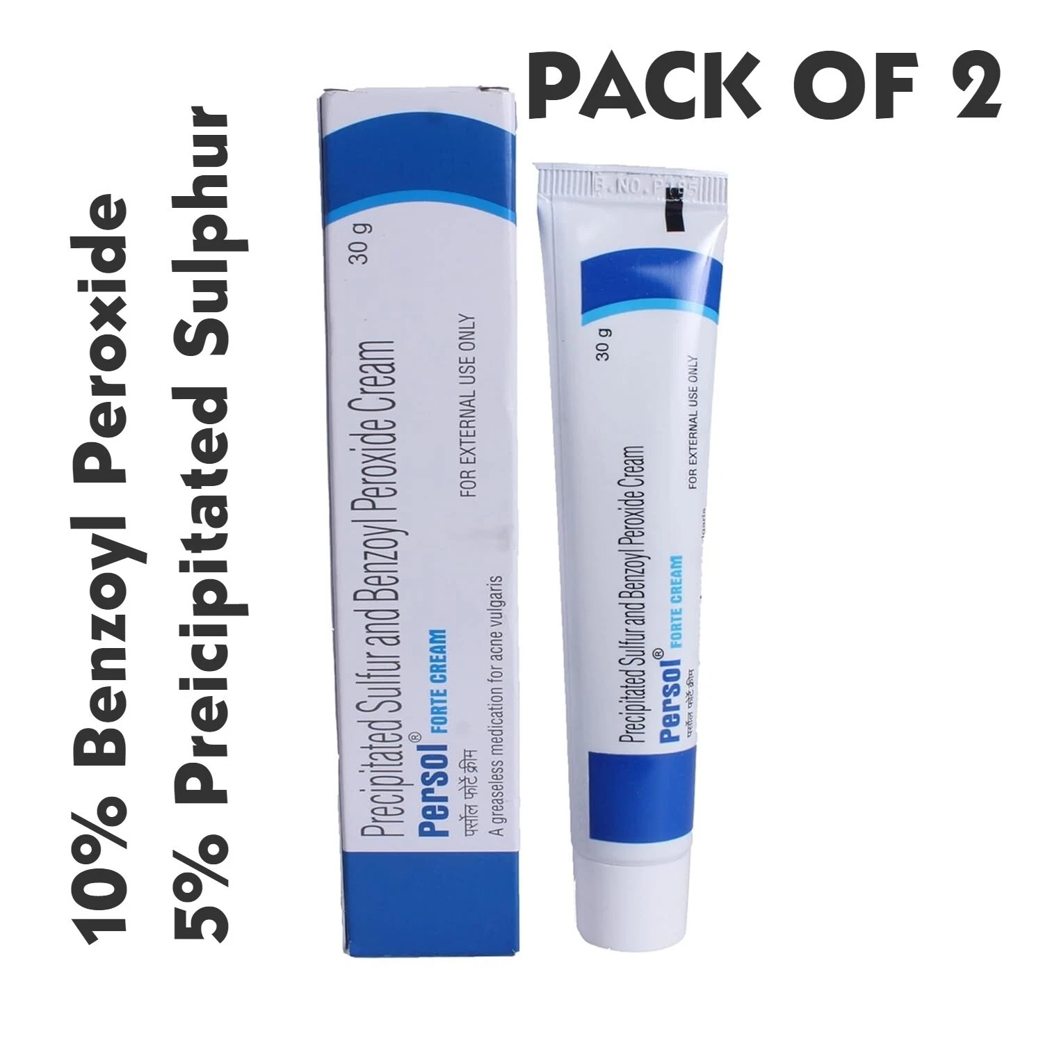 2X Persol forte cream 30g  10%Benzoyl Peroxide  and precipitated Sulphur 5%