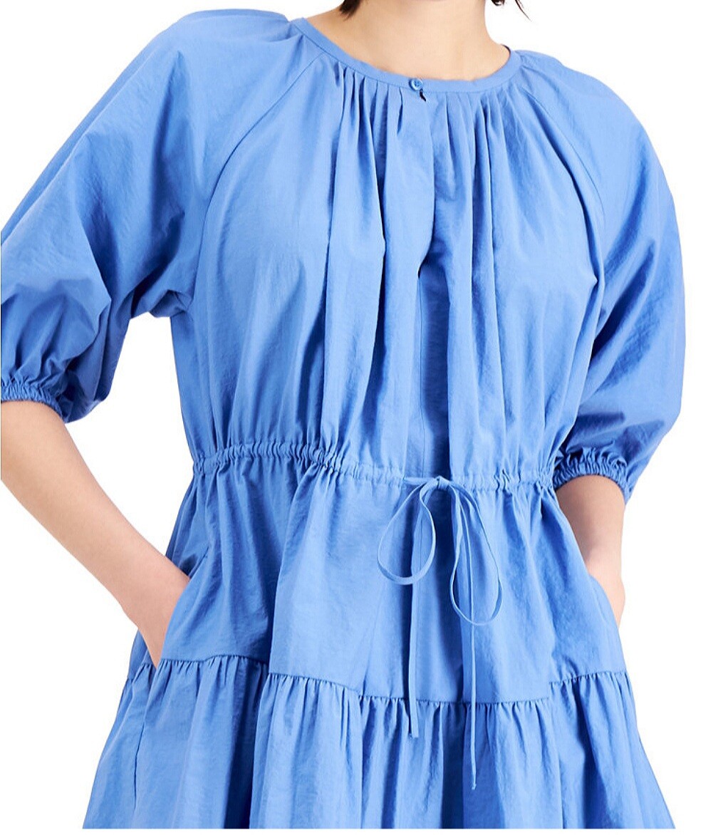 New MaxMara Weekend $565 46IT/fit 12-14US Multi-Wear Crinkled Cotton Blue Dress image 2
