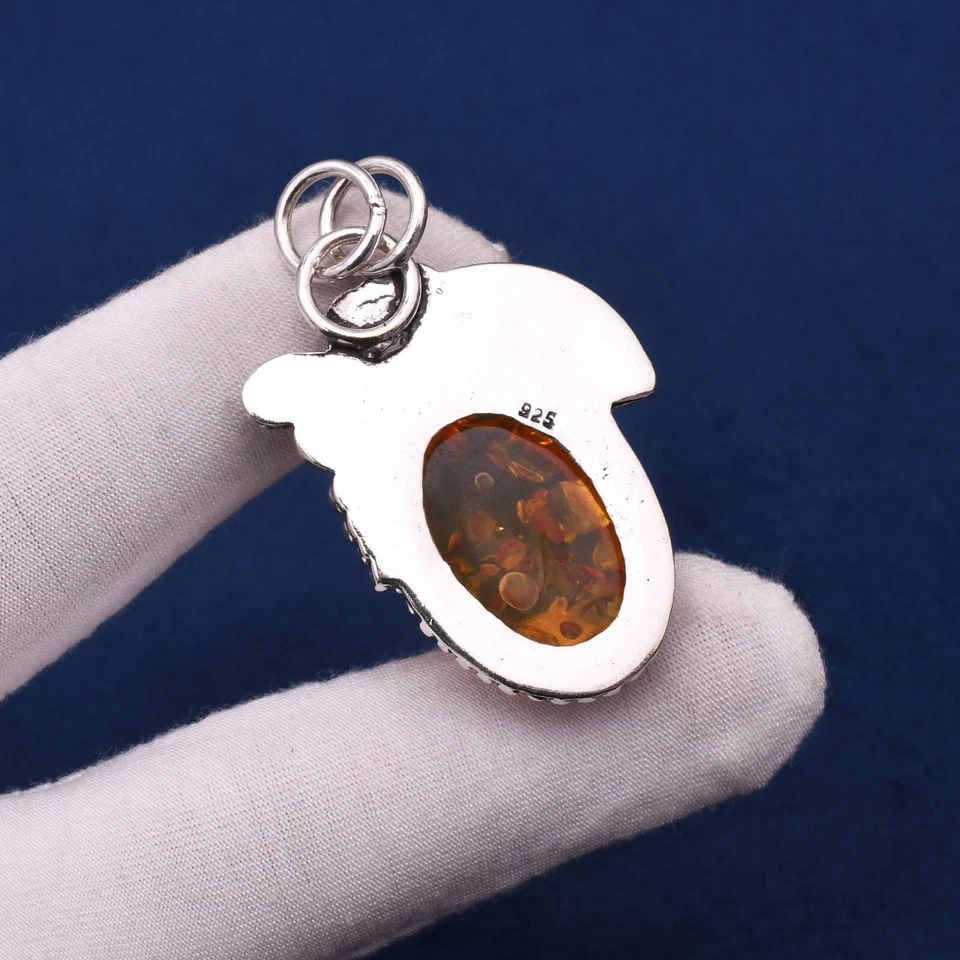 Ciondolo gioiello fatto a mano in argento sterling 925 con pietra preziosa am... - Immagine 3 di 4