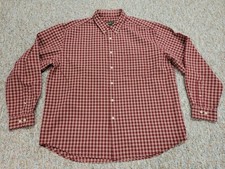 Eddie Bauer Shirt Mens 2XL Red Plaid Oxford Button Down Rugged Outdoors Hiking