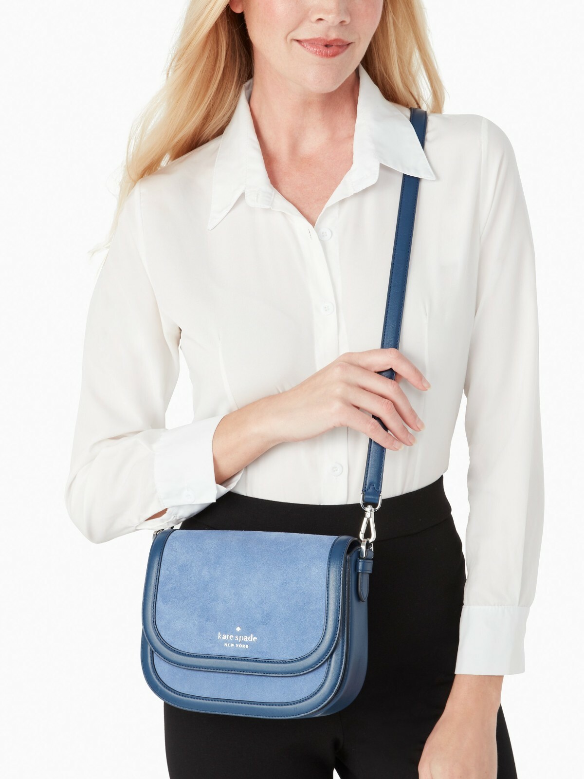 Kate Spade Blake Saddle Bag Blue Leather Suede WKR00571 Blueberry NWT