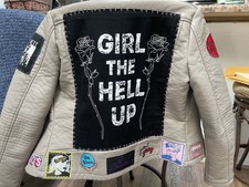 Custom Made Women’s Punk Jacket, 80’s Patches, Girl The Hell Up, Retro Theme