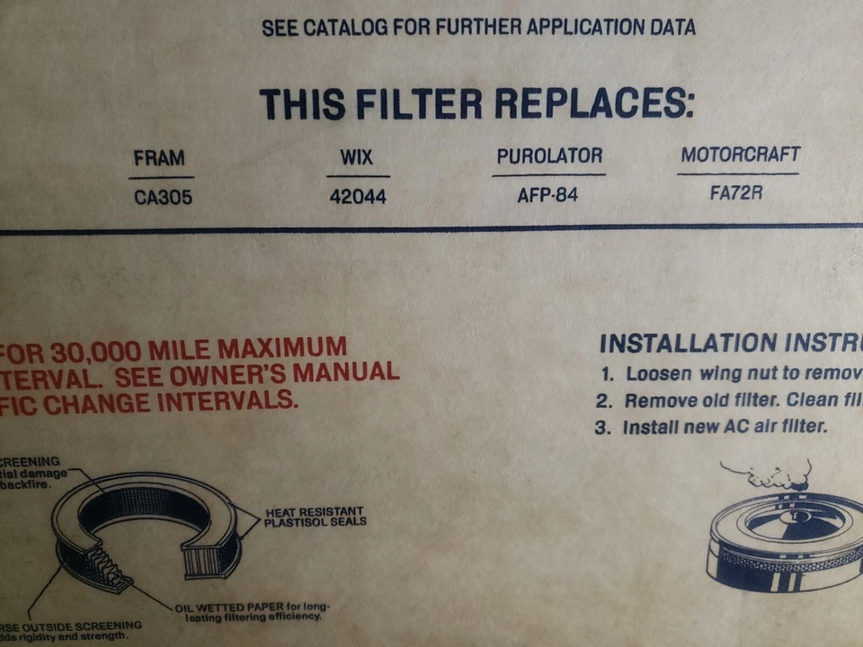 NOS FILTRO DE AIRE AC A354C 6484602 PARA MOPAR AÑOS 70-80 Foto 3 de 4