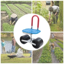 Garden Cart Stool W/2 Rolling Wheels Wide Handle Adjustable Height Outdoor Seat