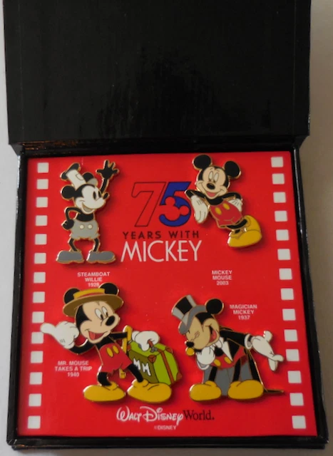 Disney Pin WDW 75 Years with Mickey Boxed Pin Set of 4 Pins New | eBay