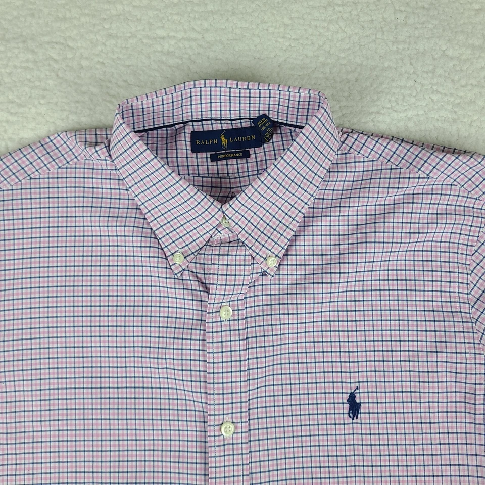 Camisa de vestir Ralph Lauren Performance para hombre XL púrpura azul a cuadros con botones Foto 3 de 4