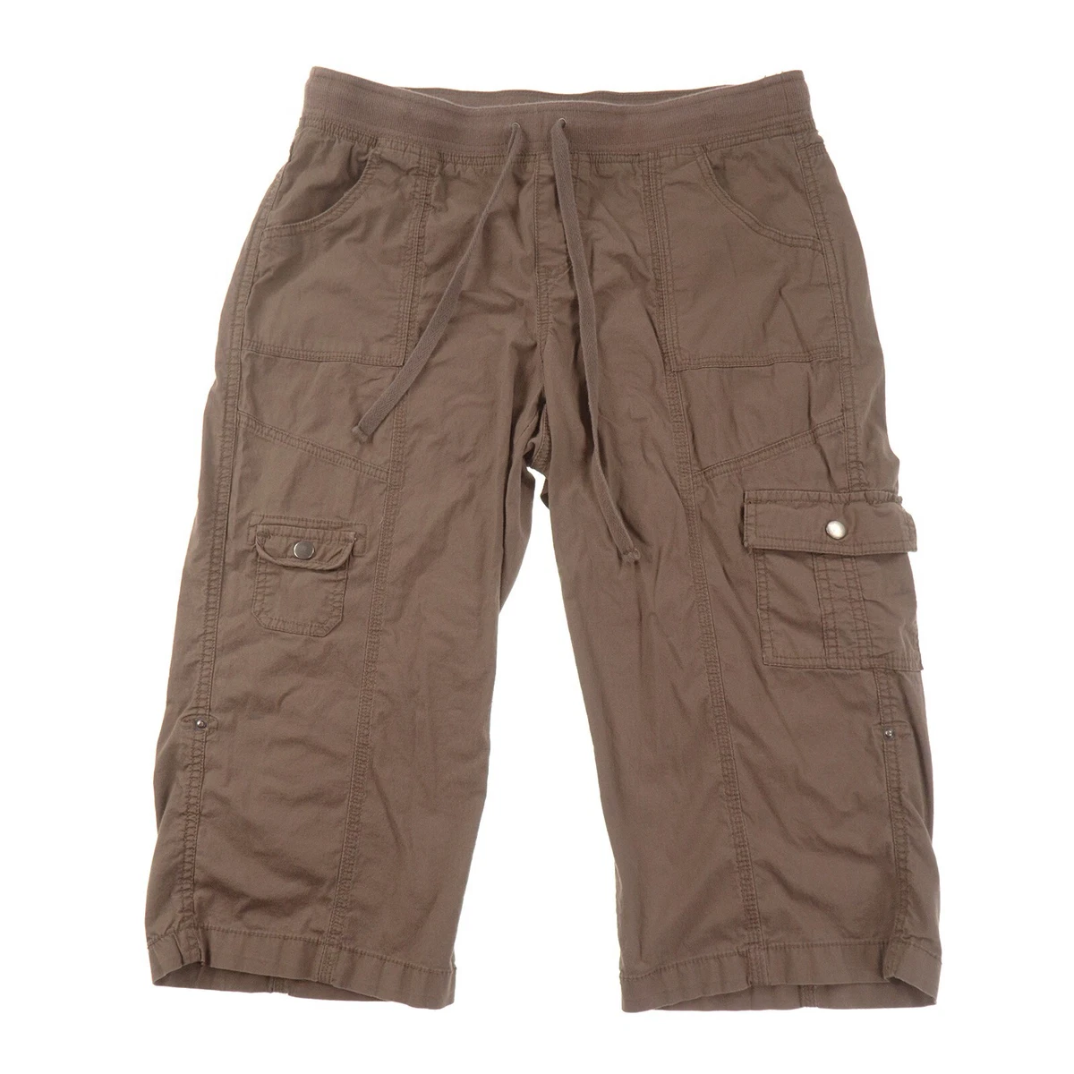 Style&co. Brown Skimmer Cargo Shorts Womens Medium Roll-Up Drawstring