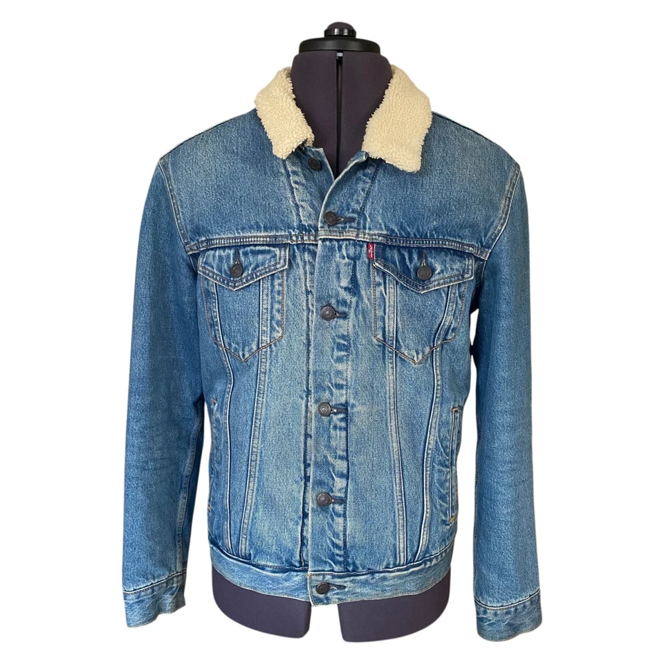 Levi's Jacket Mens Large Light Wash Rugged Warm Winter Sherpa Trucker Type III, photo 1 of 5