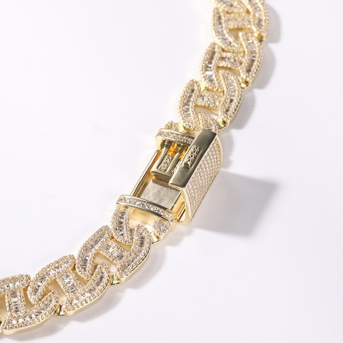 17MM 5AAA+ CZ Ice Out Hop Hip Baguette Bling Miami Cuban Link Chain Necklace - Picture 14 of 16