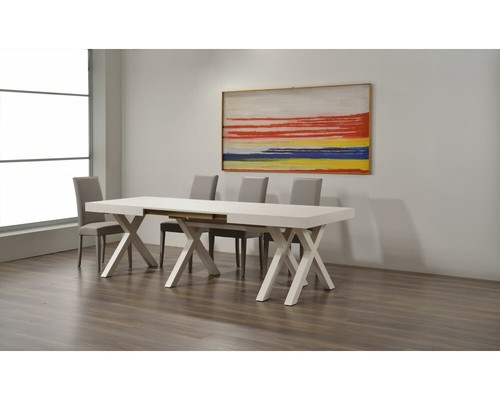 Extendable Rectangular Table White Oak Finish Modern - Picture 6 of 12