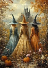 WITCHES COVEN ART PRINT, Gothic Poster Witchy Pumpkin Fall Lady Wall Decor F511
