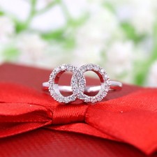 Open Circle Interlocking Promise Ring 0.50 Ct Round Diamond 14K White Gold Over