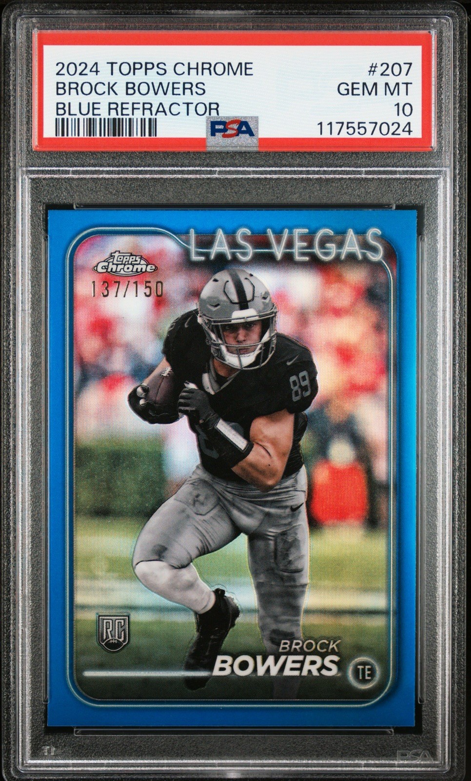 2024 Topps Chrome - Brock Bowers (RC) #207 Blue Refractor /150  PSA 10 Gem Mint!