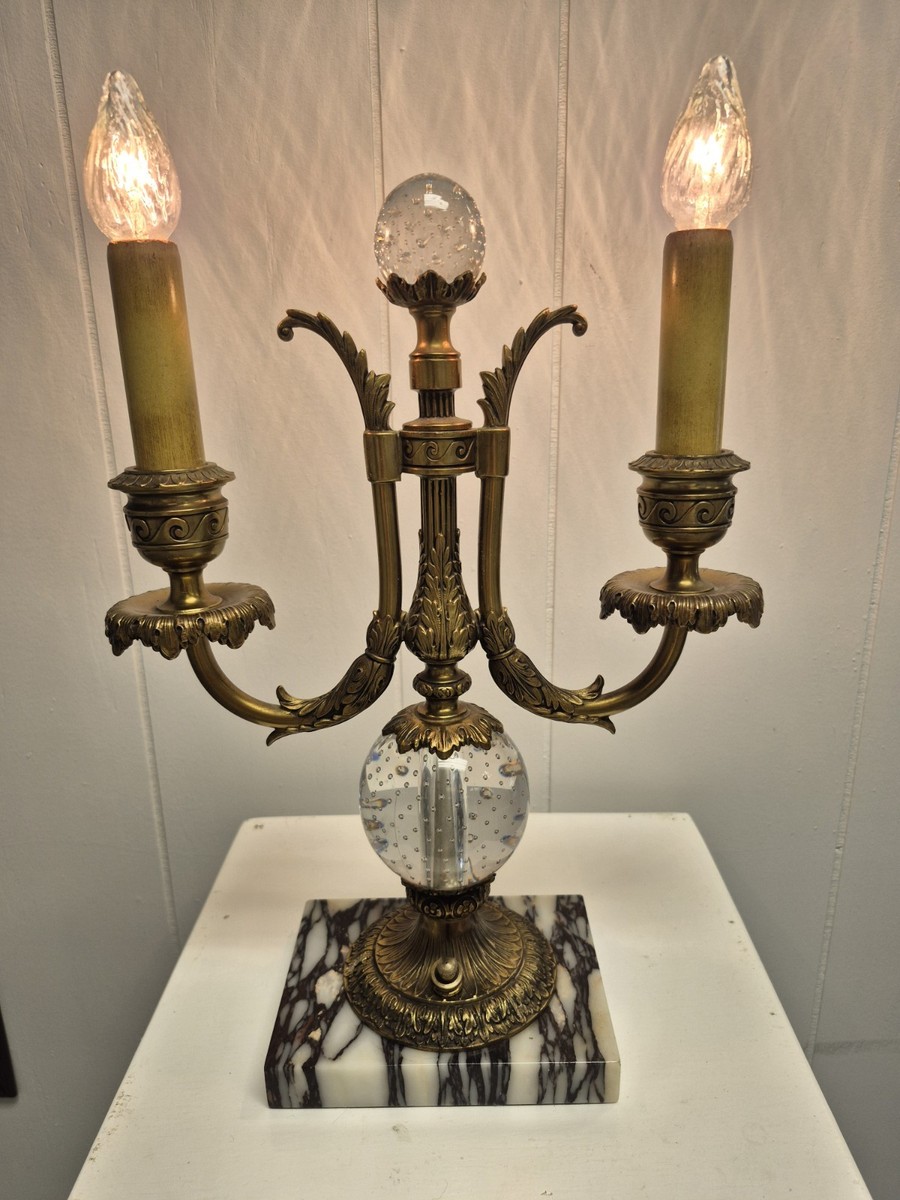 Vintage Pairpoint Bronze Lamp With Marble Base and Glass Accents