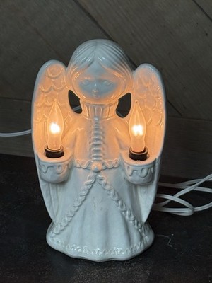 VINTAGE  Electric Lighted 9'' Glazed Ceramic Angel