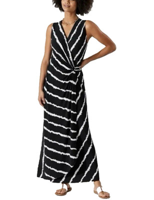Tommy Bahama Clara Tie Dive Maxi Dress XL Extra Large Black White NEW $188
