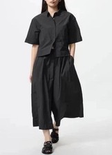 Uniqlo Woman Nylon Culottes Wide Pants Size M black Elastic Waist Pockets