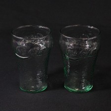Set of 2 Libbey Green Textured Coca-Cola 6 Ounce Glasses
