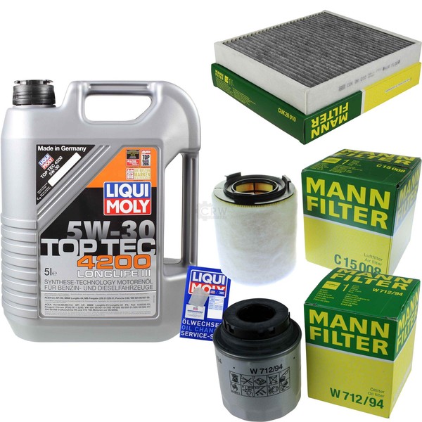 Mann Inspektionspaket 5L Liqui Moly Top Tec 5W-30 FüR VW Polo 1.2 TSI 1.4 GTI-image