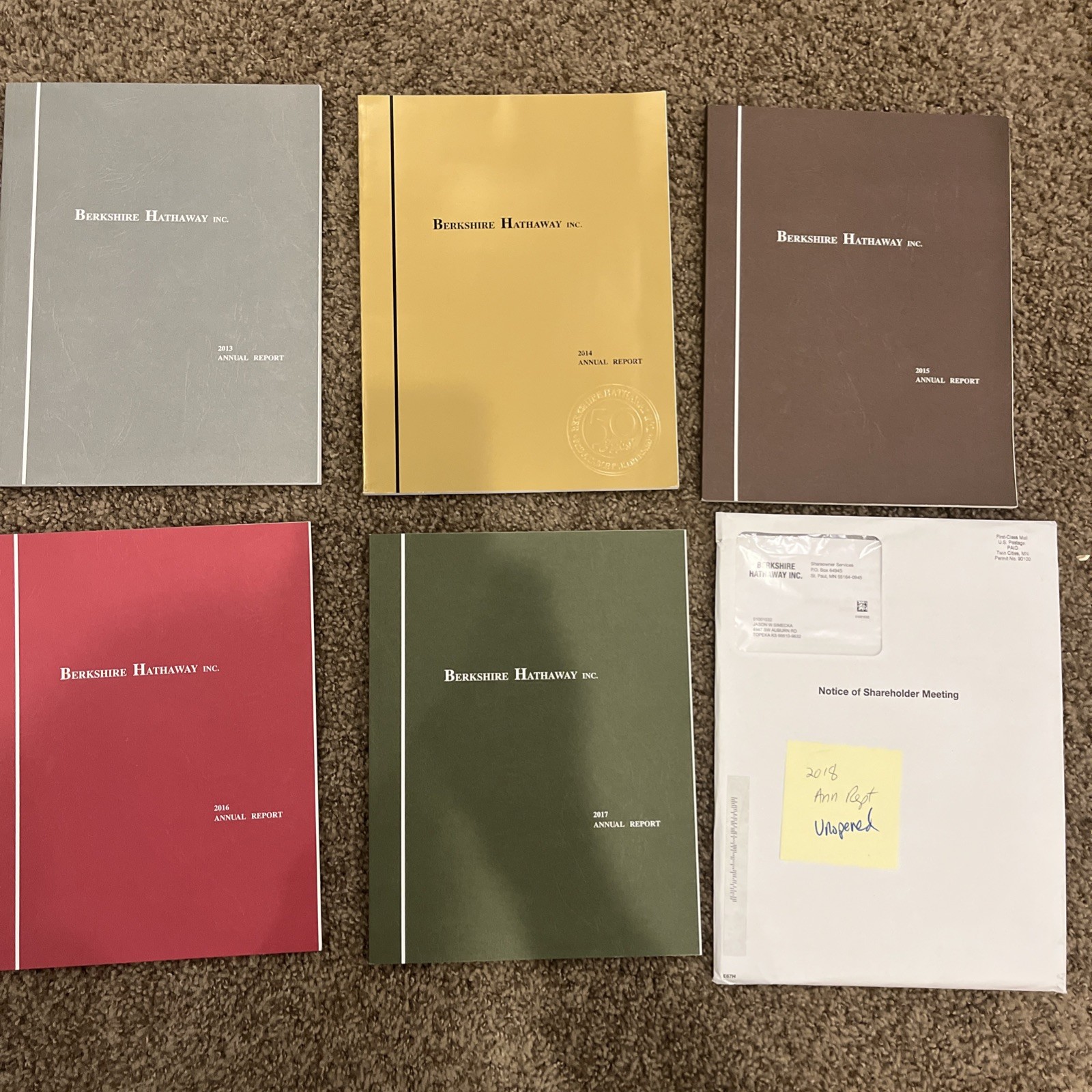 Lot 6 Berkshire Hathaway Annual Reports, Original Inserts Buffett 2013-2018