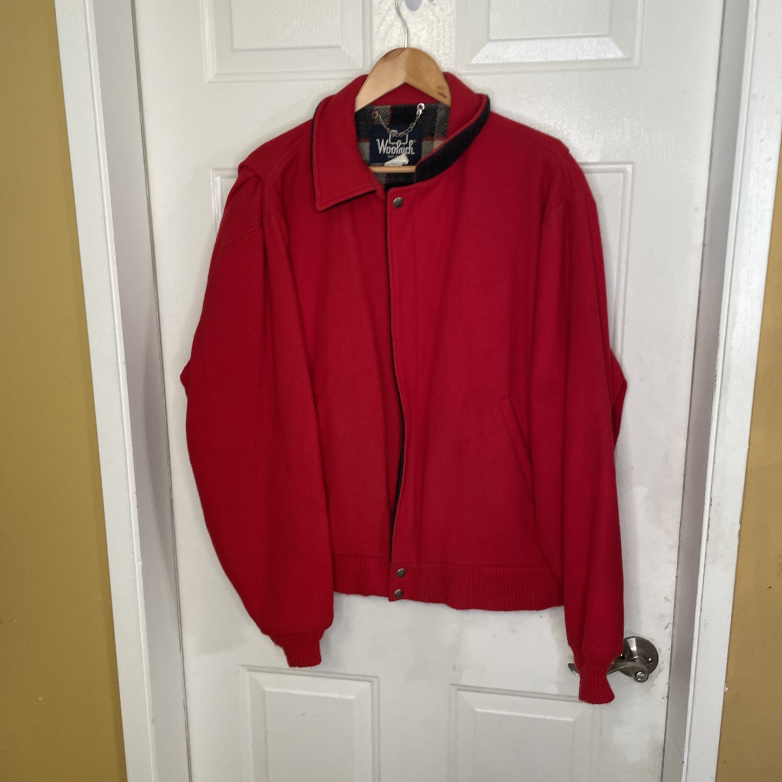 Woolrich Men's XL Red Plaid Wool Nylon Zip Snap Jacket