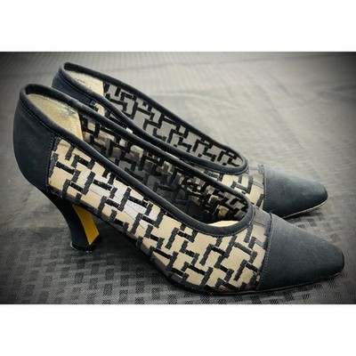 Valerie Steven Black Mesh Designer Pumps, Women's Size 7