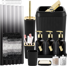 32PCS Bathroom Set Bathroom Sets with Shower Curtain and Rugs Black Bathroom Acc