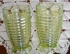 2 Depression Green Uranium Glass 5" Tumblers Manhattan Anchor Hocking