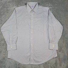Brooks Brothers Mens Oxford Dress Shirt Striped Long Sleeve White Gray 17-34