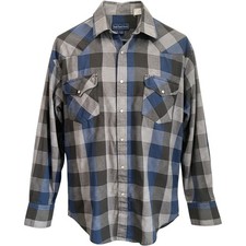 Rock Creek Ranch Pearl Snap Western Plaid Shirt Mens Size 17/36 Blue Long Sleeve
