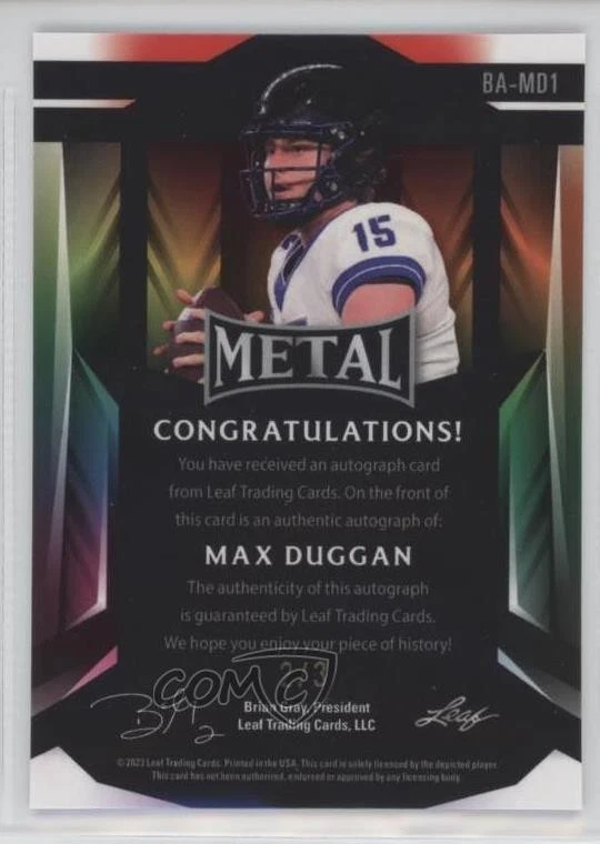 2023 Leaf Metal White Kaleidoscope /3 Max Duggan #BA-MD1 Rookie Auto RC - Image 2 of 2