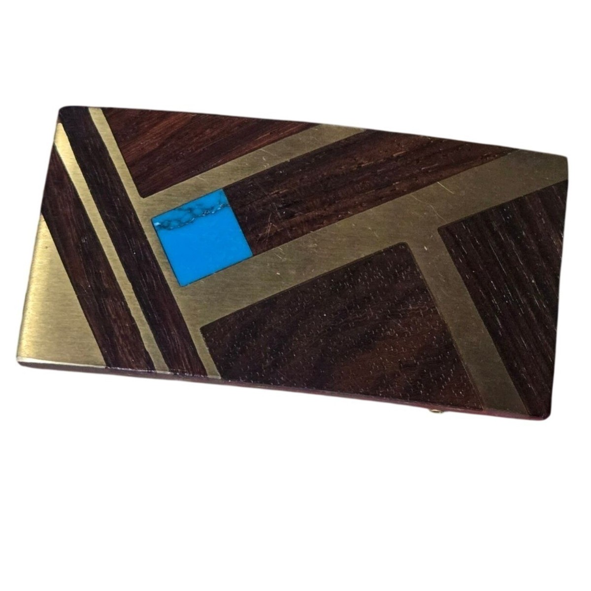 Kenneth Reid Belt Buckle Inlaid Turquoise Brass Wood Southwest  display picture 1