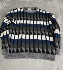 Vintage 80s Geometric Print Knit Sweater Men  s Size Medium Gray Acrylic