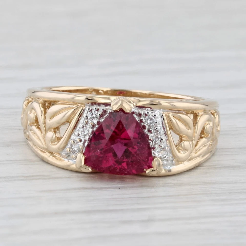 2.02ctw Rubellite Tourmaline Diamond Ring 14k Yellow Gold Size 10 Floral Band - Image 2 of 4