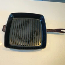 Staub Square Grill Pan 12” Red Enameled Cast Iron Skillet Griddle - France