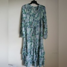 Loft Gardenia Ruffle Maxi Dress Peace Blue‎ Green Boho Size Medium