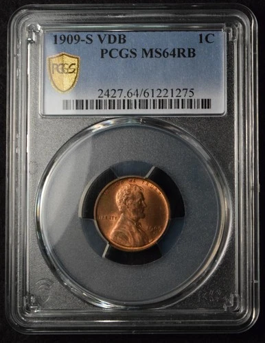 1909-S V.D.B. 1C LINCOLN WHEAT CENT US COIN PCGS MS64 RB
