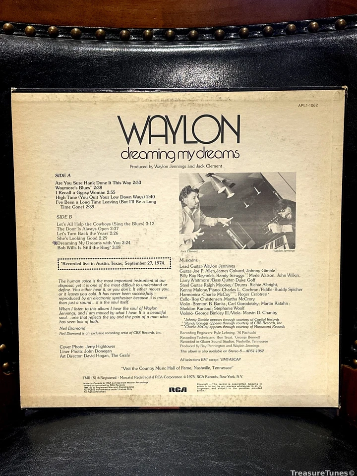 Waylon Jennings - Dreaming My Dreams Vinyl LP [1975] APL1-1062 - Image 2 of 3