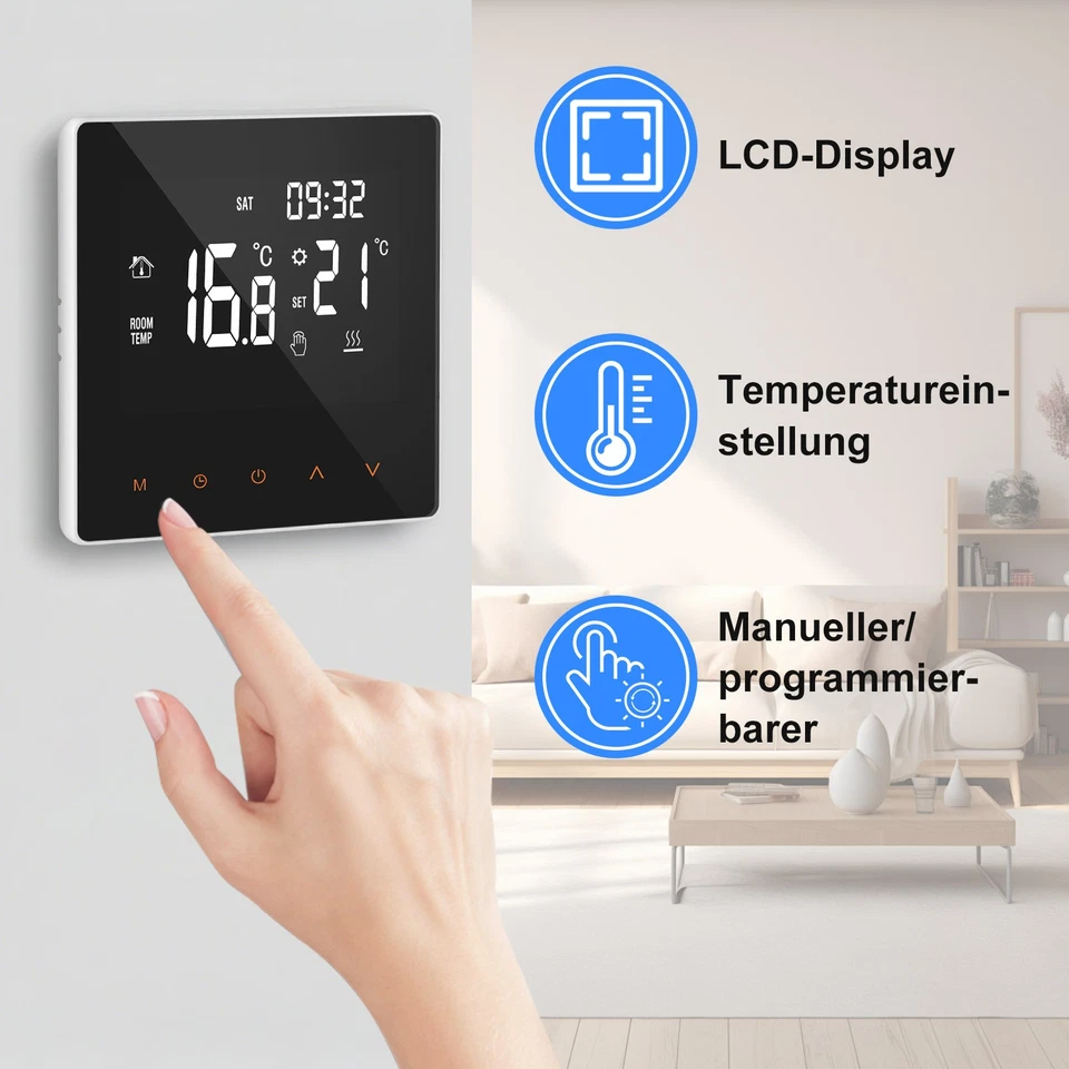 Digital Raumthermostat Thermostat Fussbodenheizung Unterputz LCD Wandheizung DHL - Bild 2 von 4