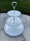 Fenton Vintage Milk Glass Silver Crest 3 Tier Ruffled Tidbit Tray- 14”