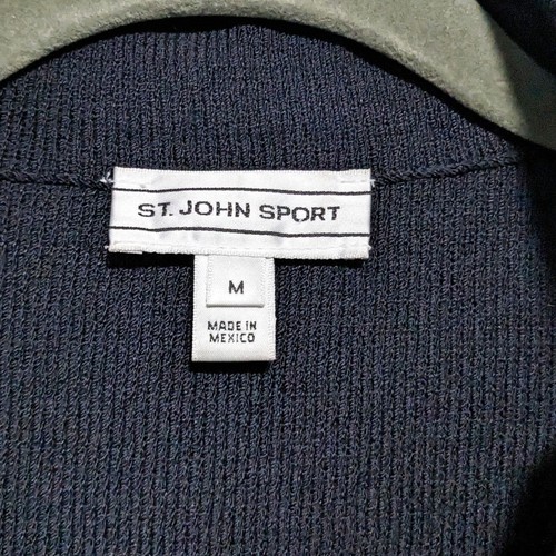 Vestido St. John Sport Santana Tejido Cuello Johnny Azul Marino Oscuro/Plateado M NUEVO - Imagen 4 de 8